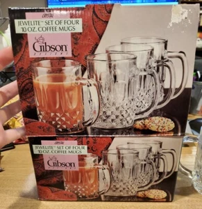 Vintage GIBSON HOME JEWELITE CRYSTAL COFFEE MUG SET OF 4 (10 oz.) - Picture 1 of 7