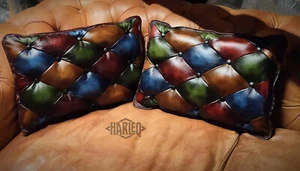 Unique Pillows Leathers Cushions Chesterfield Handmade in Italy Patchwork - Picture 1 of 18