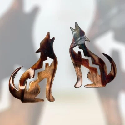 Arizona Howling Coyote Wall Art - 10" - Copper  Mirrored Pair - Image 1 of 3