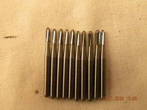 x10 miniature Tungsten carbide burs 1.25mm dia Crosscut fine 1/16" shanks new - Bild 1 von 1