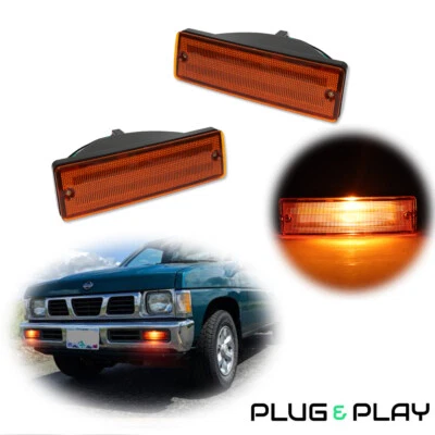 Luces de señal de giro delanteras ámbar con kit de bombilla ámbar para Nissan D21 1988-97 carrocería dura Foto 1 de 4