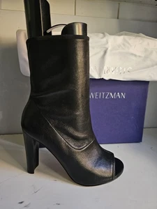 STUART WEITZMAN DESIGNER UK 4 EU 37 WOMENS BLACK LEATHER  ANKLE HIGH HEELS BOOTS - Picture 1 of 11