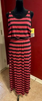 发烧粉色姜和黑色条纹长裙,尺寸 S,无袖弹力,全新带标签 — 第 1/4 张图片