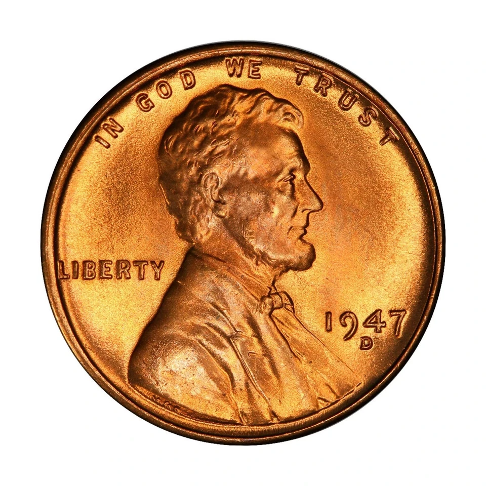 ✅ 1947 D Lincoln Wheat Cent GEM BU 1c BRILLIANT UNCIRCULATED From OBW Roll - Image 1 of 4