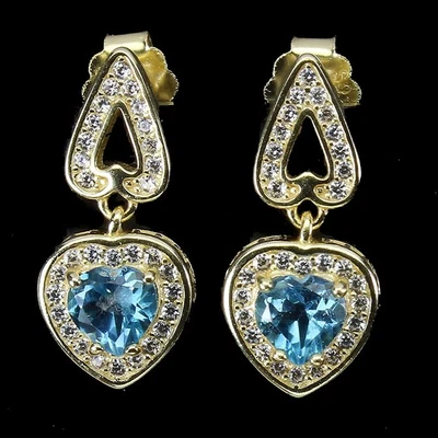 Irradiated Heart Swiss Blue Topaz 5mm Simulated Cz 925 Sterling Silver Earrings - Image 1 of 4