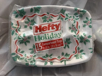 Vintage Hefty Holiday Compartment Trays Foam Disposable Plates 15 Pack Christmas - Image 1 of 4