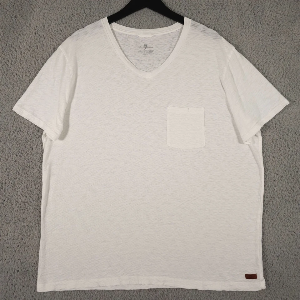 Camisa 7 For All Mankind Para Hombres XXL 2XL Blanca Algodón Slub Cuello en V Bolsillo Camiseta Informal Foto 1 de 4