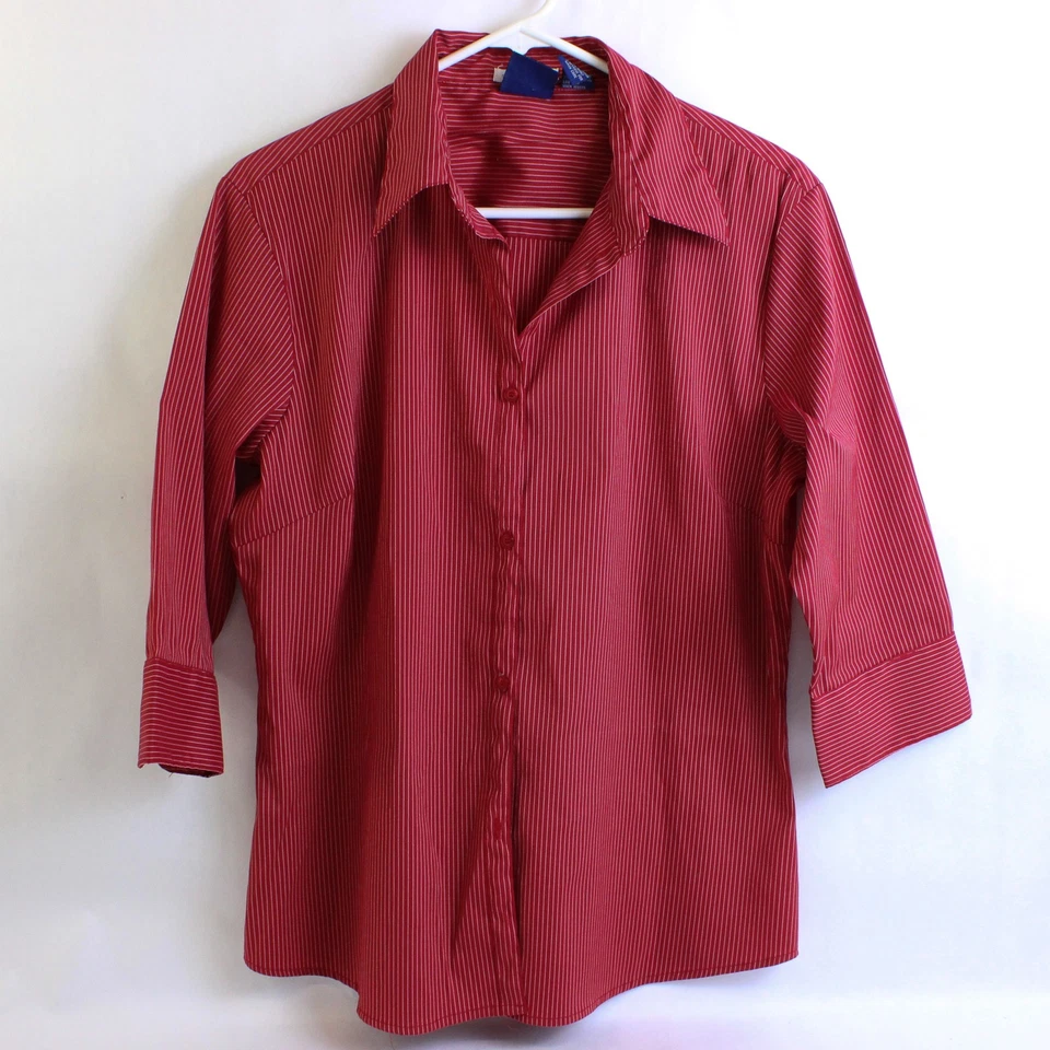 Camisa de vestir DCC Missy elástica con botones a rayas roja/blanca para hombre talla L Foto 1 de 4
