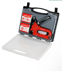 Pistola de grapas 3 en 1 grapas profundas ajustables poco profundas con estuche de transporte Workpro - Imagen 1 de 4