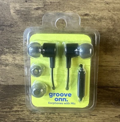Groove Onn Earphones Earbuds Headphone Black 3 Silicone Tips 3.5mm Jack New - Image 1 of 2