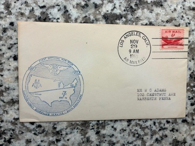 First Scheduled Air Non-Stop Flight Cover- Los Angeles- NY 1953 - Image 1 of 1