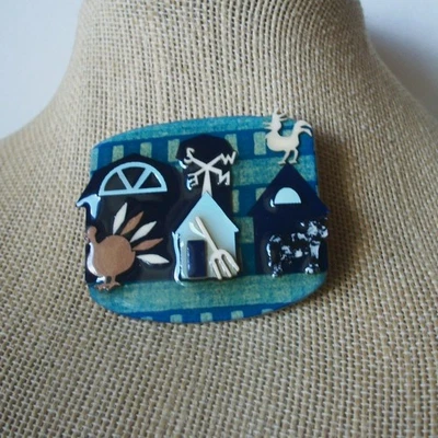 Alfinetes vintage ultra raros Lucinda House Turquia Ação de Graças celeiro de vaca - Imagem 1 de 4