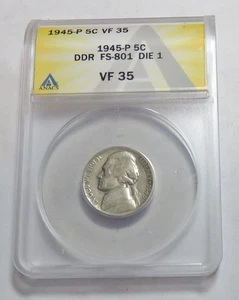 1945 P DDR  JEFFERSON NICKEL  VF35 ANACS - Picture 1 of 3