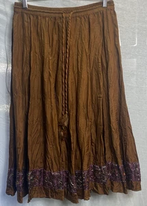 WD.NY Women’s Boho Skirt Size 10 NWT 100% Silk Ginger Brown Embroidered Flowy - Picture 1 of 9