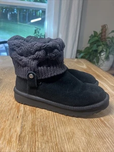 UGG – Saela Damen Classic Boots Black Sz 7 Knit Fold Down Sheepskin - Picture 1 of 7