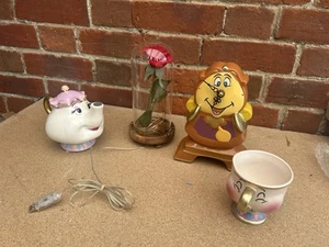 Disney’s Beauty and the Beast Mrs Potts Teapot, Chip, Cogsworth & Enchanted Rose - Picture 1 of 22