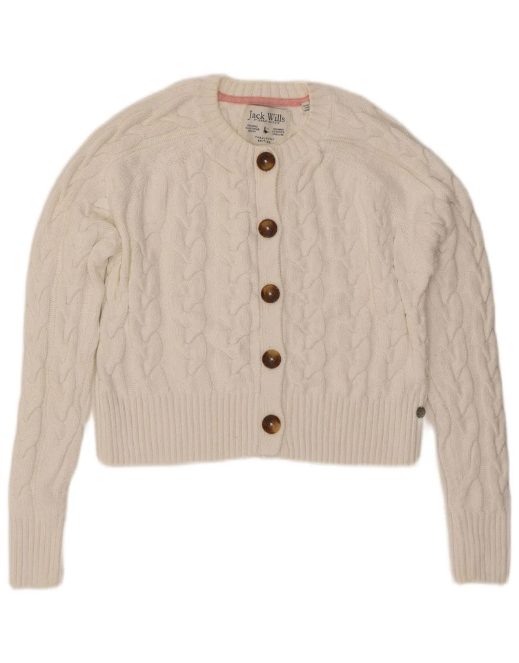 JACK WILLS Womens Crop Cardigan Sweater UK 6 XS White Cotton DD30 - Image 1 of 3