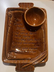 Vintage Serving Tray California Pottery w Blue Cheese Spread Recipe USA 11 x 8 - Picture 1 of 5