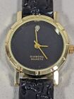 Womans Black Dial Round Gold Tone Case Black Leather Band Watch 7 Inch