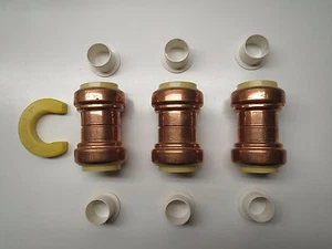 Menge 3 UNIGRIP 1" Push-to-Connect Kupferkupplungen mit Einsatz & Werkzeug - Bild 1 von 3