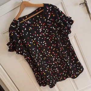 Lane Bryant Womens Top Blouse Ruffle Short Sleeve Polka dot Size 14 FF-15 - Imagen 1 de 12