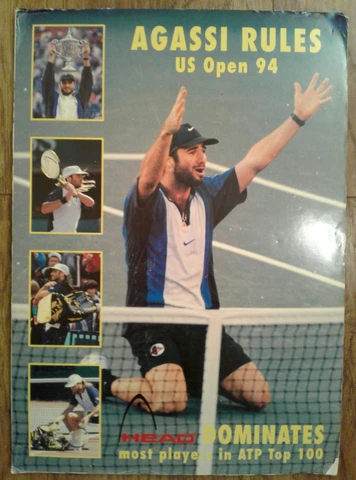 HEAD NIKE Andre Agassi US Open Game 1994 Tennis WINNER 16.5 X 23, RARE Cover