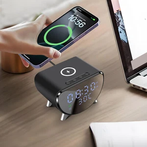 Wireless Charger Thermometer Digital Alarm Clock For iPhone 16 Samsung S25 Ultra - Picture 1 of 11