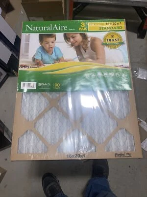 Air Filters 3 pack 16" x 25" x 1" NaturalAire Furnace Air Filters Box Ox 4 3d1 - Image 1 of 2