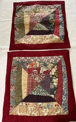 Pottery Barn Patchwork Bandana Quilt Shams EURO Size Pillowcase Pair Lot Square - Image 1 of 4