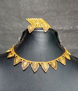 Necklace Earrings Indian 22K Gold Plated 8" Long Designer Set jar772