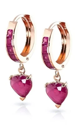 14K Solid Gold Hoop Earrings with Natural Rubies – Classic Rose Gold Style - Image 1 of 4