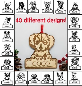 Personalised Wooden Dog Bauble Ornament Christmas Tree Gift  Breed 40 to choose - Picture 1 of 2