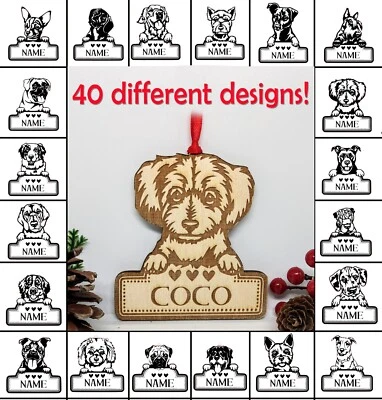 Personalised Wooden Dog Bauble Ornament Christmas Tree Gift  Breed 40 to choose - Image 1 of 2