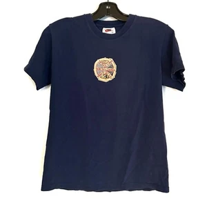 Vintage Nike Navy Blue Cotton Graphic T Shirt Youth Medium Yellow Basketball Y2K - Foto 1 di 8