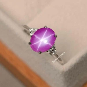 Natural Star Ruby Ring, Minimalist Ring, Solid Silver, 925 Sterling Silver - Picture 1 of 4