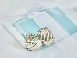 1995 Tiffany & Co. Sterling Silver ATLAS Wide Groove Hoop Earrings *pierced Ears - Picture 1 of 5