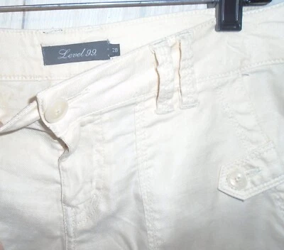 Pantalones Cortos Level 99 Para Mujer 28 Mezcla de Lino Blanco Tiro Medio Bolsillos Elastizados Usados en Excelente Condición Foto 1 de 4