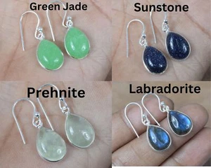 925 Solid Sterling Silver Green Onyx,Garnet Multi Stone Hook Earring Ji760 - Picture 1 of 81