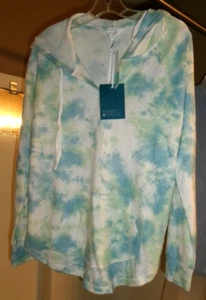 Market & Spruce Brushed Knit Hoodie Blue Green Kalton Tie Dye Medium NWT SO24 - Picture 1 of 4