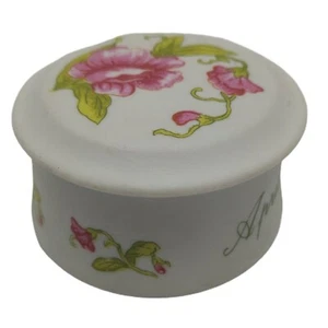 Vintage Lefton China April Hand Painted Sweet Pea Flowers Trinket Box - Picture 1 of 4