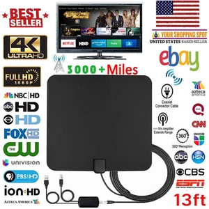 Super HD TV HD Antenna HDTV FREE Digital Channels 5600mile 13ft Cable - Afbeelding 1 van 12