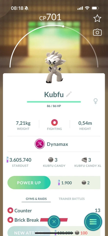 Pokémon Go Dynamax Kubfu | Mini P T C has 20K Dust