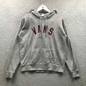Vans Sweatshirt Hoodie Men's Small Spell Out Logo Pocket Embroidered Gray Maroon