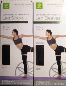 2 Pairs New Gaiam Thigh High Compression Leg Sleeves Sport Comfort Fit FREE S/H! - Picture 1 of 3