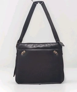 Vintage 60s Theodor Black Leather Shoulder Bag With Foldout Organizer - Picture 1 of 18