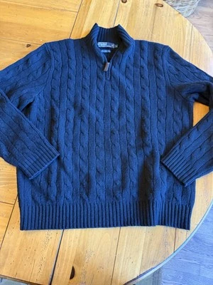 Polo Ralph Lauren Para hombres 1/4 Cremallera Lana Cable Tejido Suéter Negro L Grande En muy buen estado Foto 1 de 4