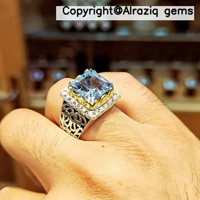 Anillo de plata piedra topacio azul suizo original de Londres anillo de piedra de topacio azul para hombre Foto 1 de 4