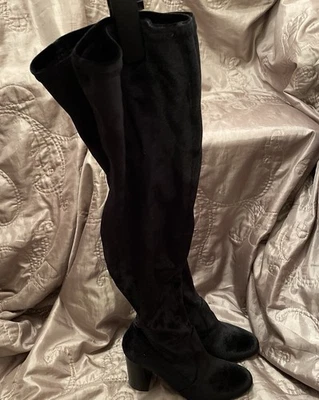 V By Very Black Velvet Knee Sock Boots Heels UK 5 38 Party Christmas New BNIB - image 1 of 4
