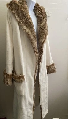 Pottery Barn Hooded Bath Robe Belted Pockets Faux Fur Medium - Image 1 of 4