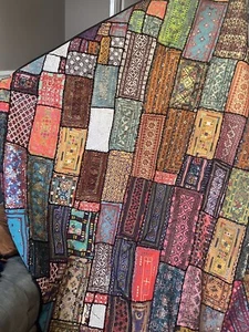 Hand stitched pakistani patchwork bedsheet and 2 pillow covers (black Trim) - Picture 1 of 3